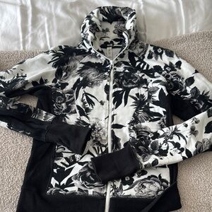 Floral Black and White Zip-Up Hoodie